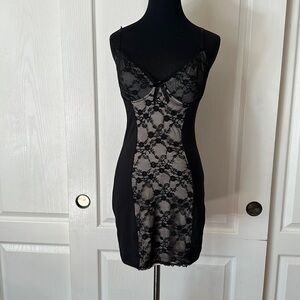 SMOOTHFORM SHAPEWEAR LINGERIE BLACK LACE INSERT SLIP DRESS